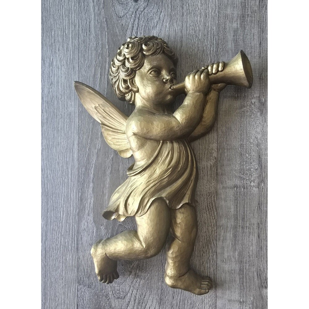 Vtg Cherub Cupid Angel Wall Hanging Decor 1960's Gold MCM Dart